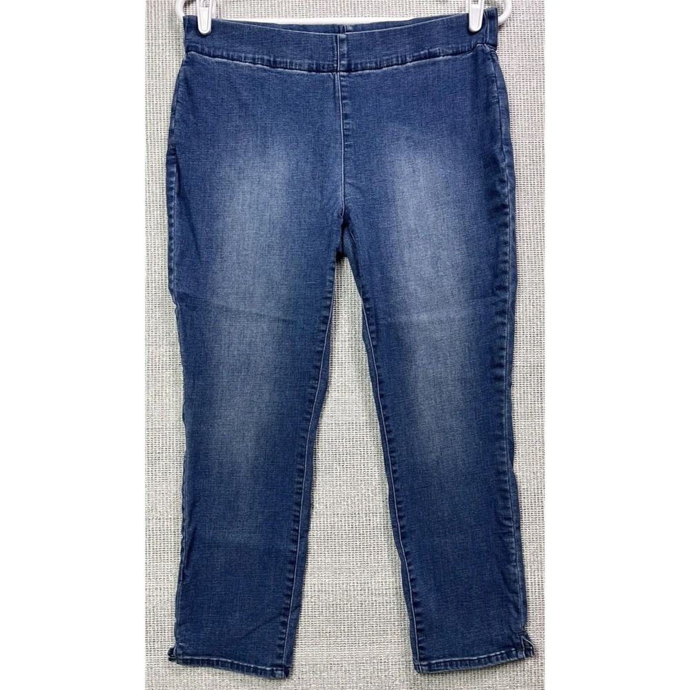 NYDJ Pull On Skinny Ankle Jeans w/ Side Slit Medium Wash 14
